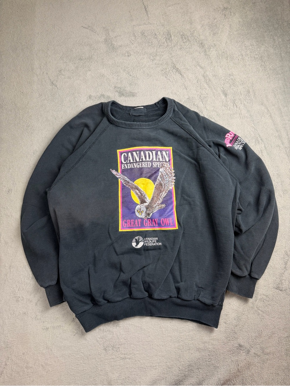 Canadian Endangered Species 'Great Gray Owl' Black Crewneck Sweater